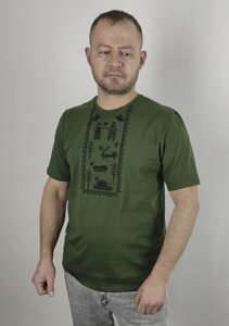 Патріотична футболка кольору хакі вишита хрестиком ПРЕЗИДЕНТСЬКА Код/Артикул 64 12150