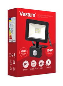 Світлодіодний прожектор с датчиком руху Vestum 10W 1 000Лм 6500K 175-250V IP65 1-VS-3009 Код/Артикул 45 1-VS-3009