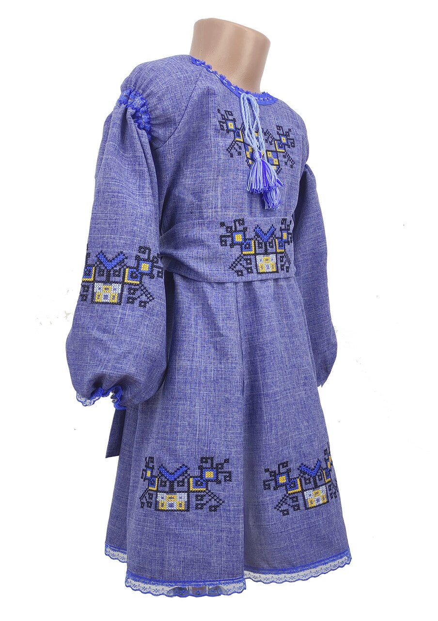 Пишна сукня з поясом для дівчинки в кольорі джинсу Дерево життя Код/Артикул 64 11153 від компанії greencard - фото 1