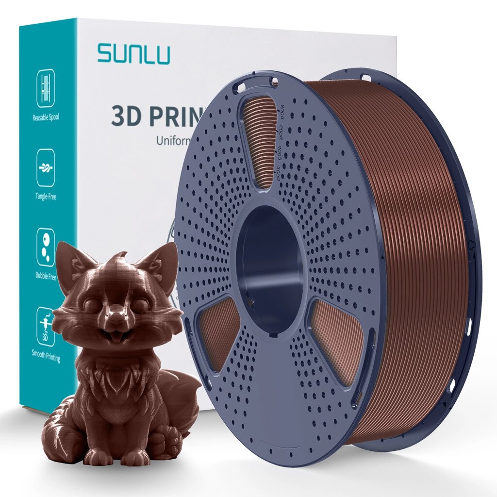 Пластик/філамент для 3D-друку SUNLU PETG  Chocolate (09840528E), Reusable Spool, 1.75mm, 1kg, 230-260 / Шоколад від компанії greencard - фото 1