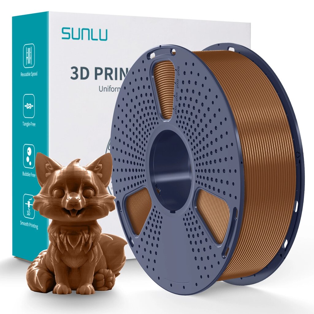 Пластик/філамент для 3D-друку SUNLU PETG  Coffee (09840524E), Reusable Spool, 1.75mm, 1kg, 230-260 / Кава Код/Артикул 57 від компанії greencard - фото 1