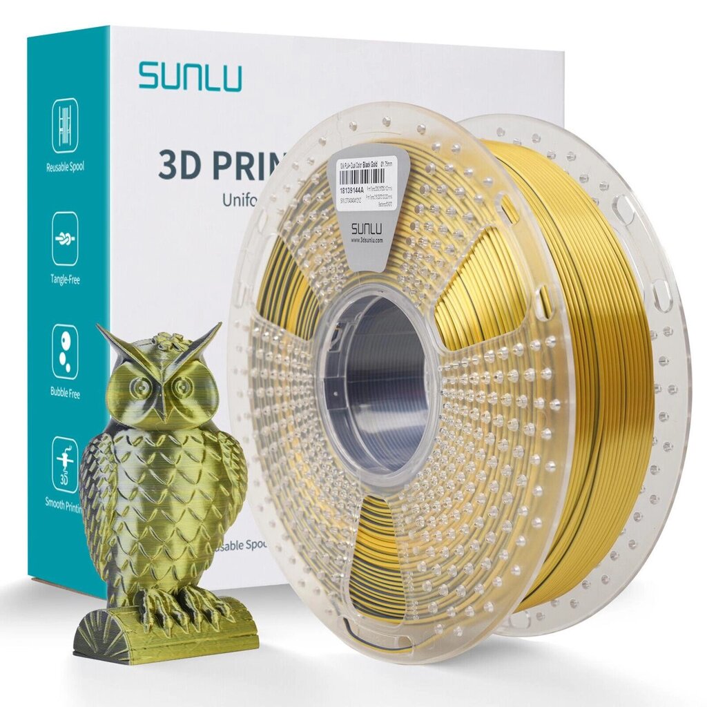 Пластик/філамент для 3D-друку SUNLU Silk PLA+ Dual Color Black Gold (02640908Z), ReusableSpool, 1.75, 1kg, 205-230 / від компанії greencard - фото 1