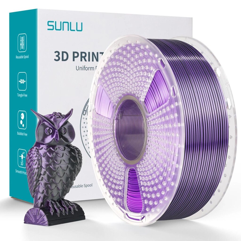 Пластик/філамент для 3D-друку SUNLU Silk PLA+ Dual Color  Black Purple (02440909Z), RS, 1.75mm, 1kg, 205-230 / Чорний від компанії greencard - фото 1