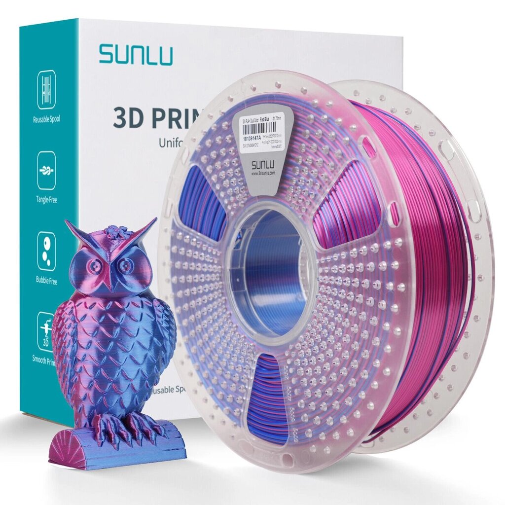 Пластик/філамент для 3D-друку SUNLU Silk PLA+ Dual Color Red Blue (02740908Z), ReusableSpool, 1.75mm, 1kg, 205-230 / від компанії greencard - фото 1