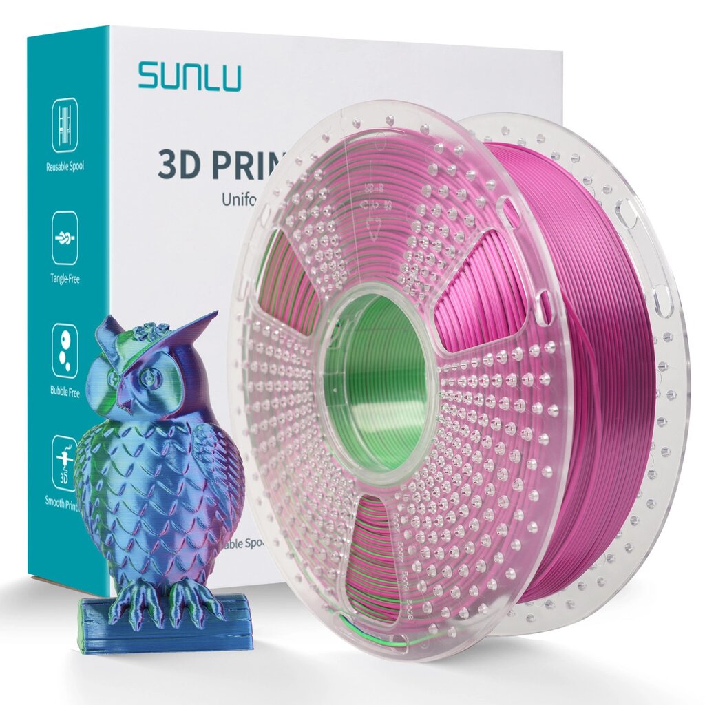 Пластик/філамент для 3D-друку SUNLU Silk PLA+ TriColor Blue Green Purple (02540802Z), RS, 1.75, 1kg, 205-230 / Синій від компанії greencard - фото 1