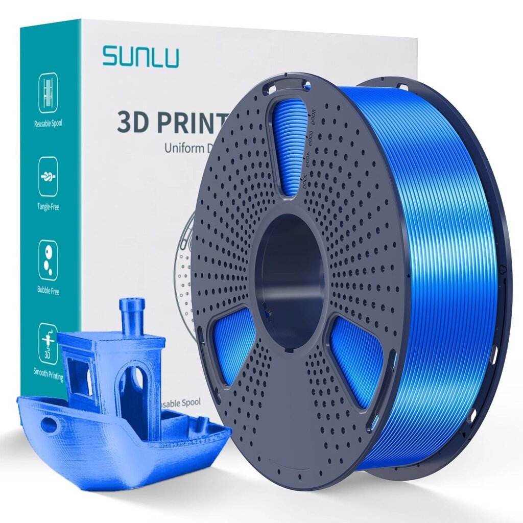 Пластик/филамент для 3D-печати SUNLU Silk PLA+  Blue (04040811Z), Reusable Spool, 1.75mm, 1kg, 205-235 / Синій від компанії greencard - фото 1