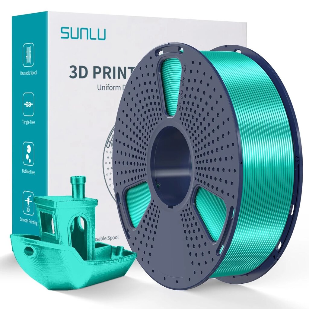 Пластик/филамент для 3D-печати SUNLU Silk PLA+  Green (09940615E), Reusable Spool, 1.75mm, 1kg, 205-235 / Зелений від компанії greencard - фото 1