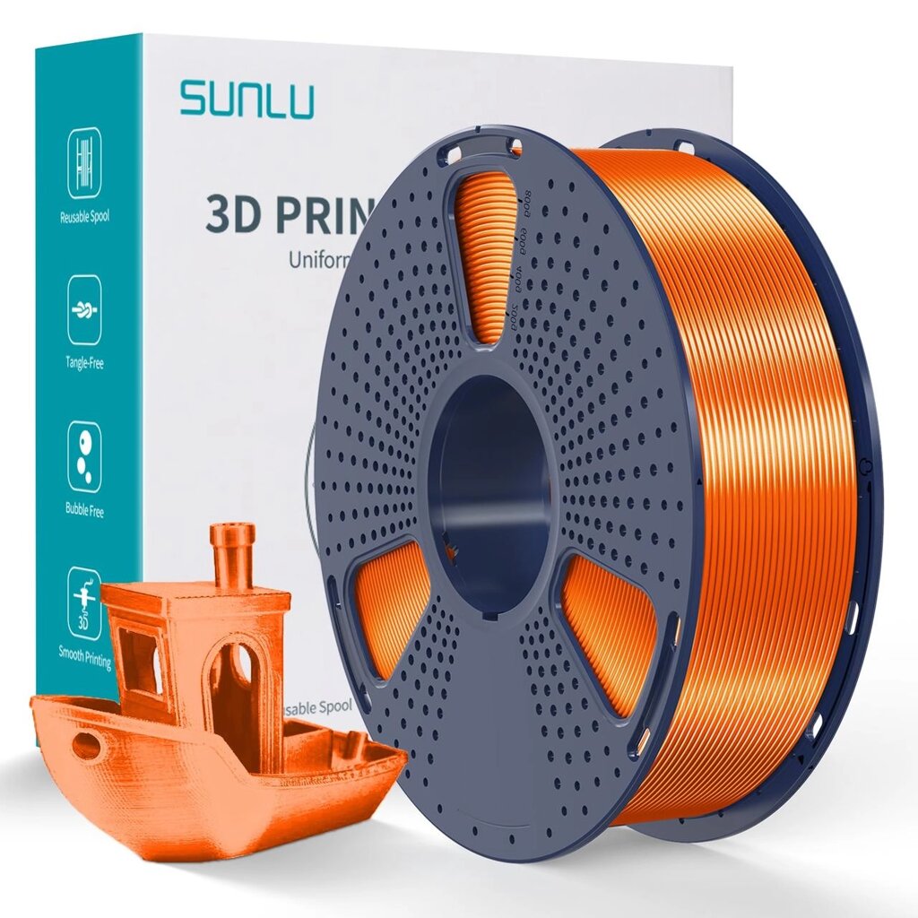 Пластик/филамент для 3D-печати SUNLU Silk PLA+  Orange (09940603E), Reusable Spool, 1.75mm, 1kg, 205-235 / Помаранчевий від компанії greencard - фото 1