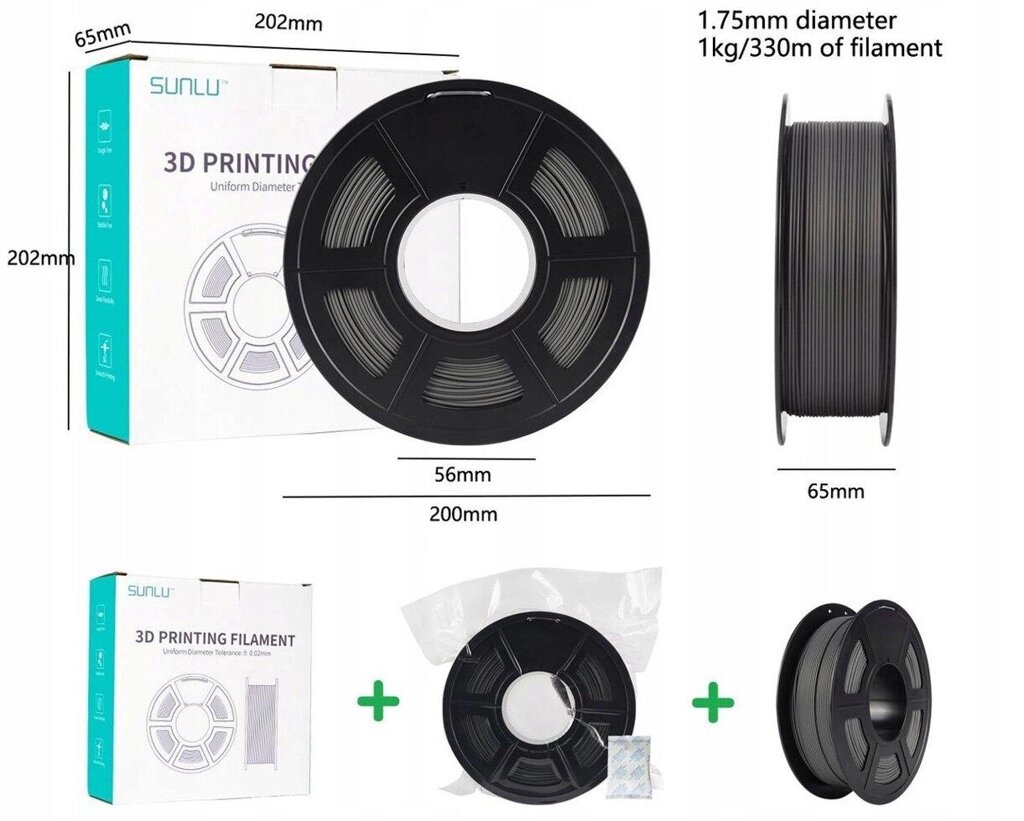 Пластик/філамент для 3D-принтера SUNLU PETG Black (1.75 мм, 1 кг) Код/Артикул 57 UA3D222-Black від компанії greencard - фото 1