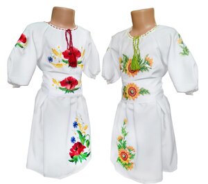 Сукня вишиванка для дівчинки із квітковим орнаментом на білій тканині Код/Артикул 64 070216
