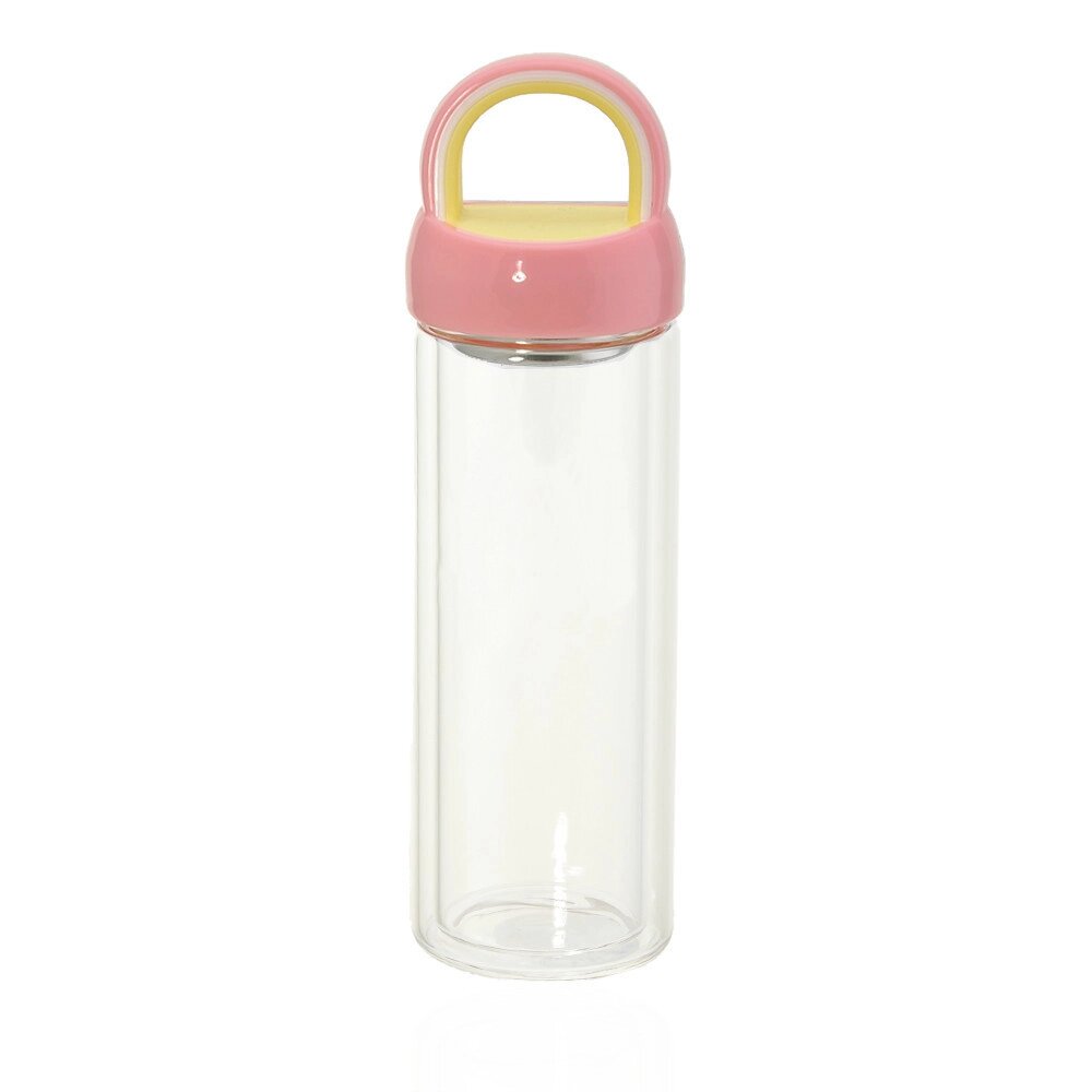 Пляшка-термос скляна із ситечком для заварювання рожевого кольору Код/Артикул 84 AR-09.2 від компанії greencard - фото 1