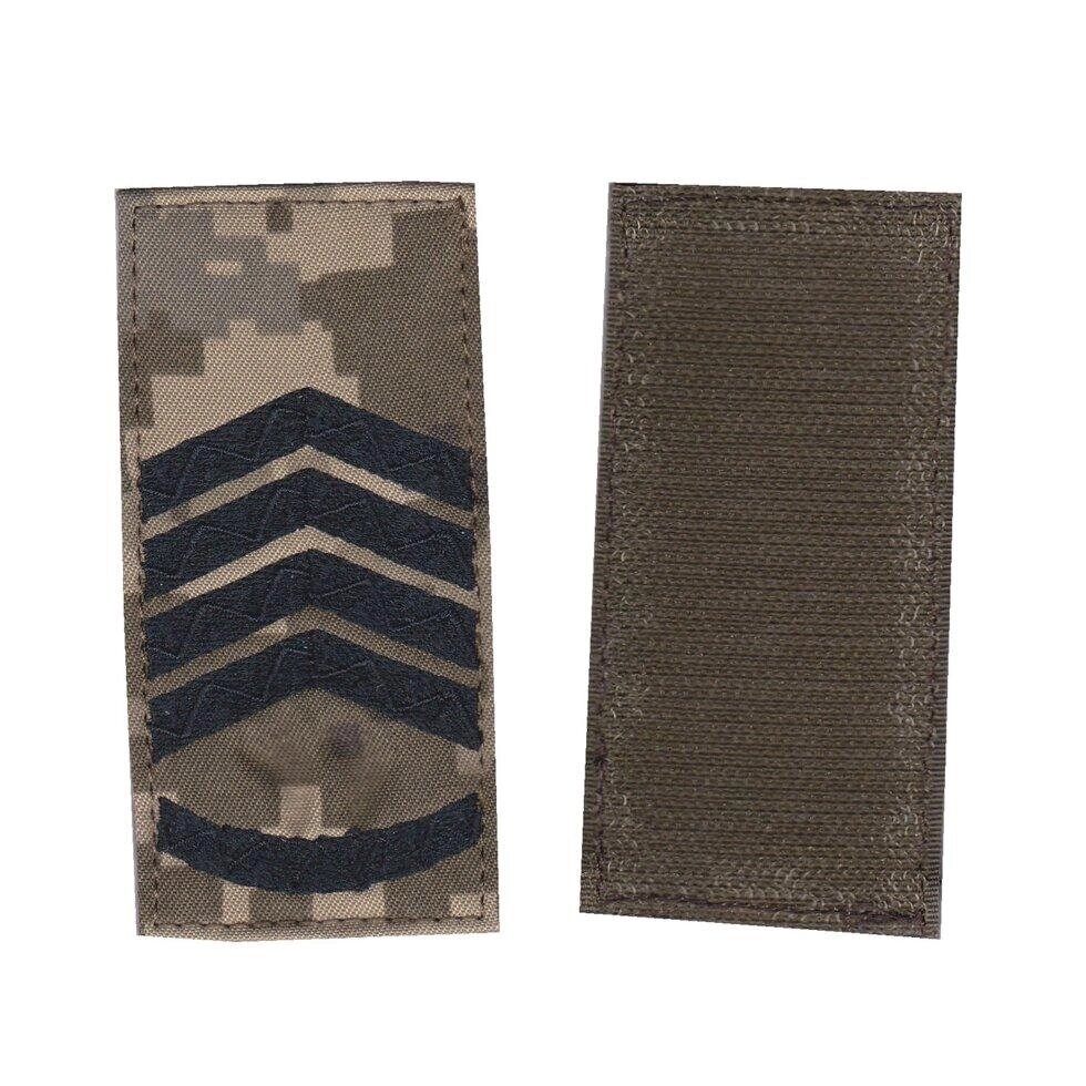 Погон головний сержант військовий / армійський шеврон ЗСУ, чорний колір на пікселі. 10 см * 5 см Код/Артикул 81 102577 від компанії greencard - фото 1