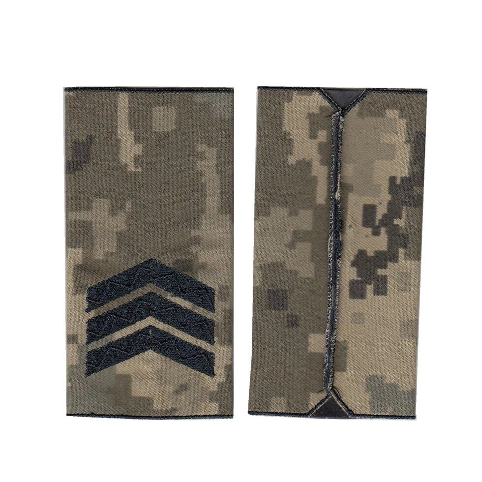 Погон старший сержант військовий / армійський шеврон ЗСУ, чорний колір на пікселі. 10 см * 5 см Код/Артикул 81 102738 від компанії greencard - фото 1