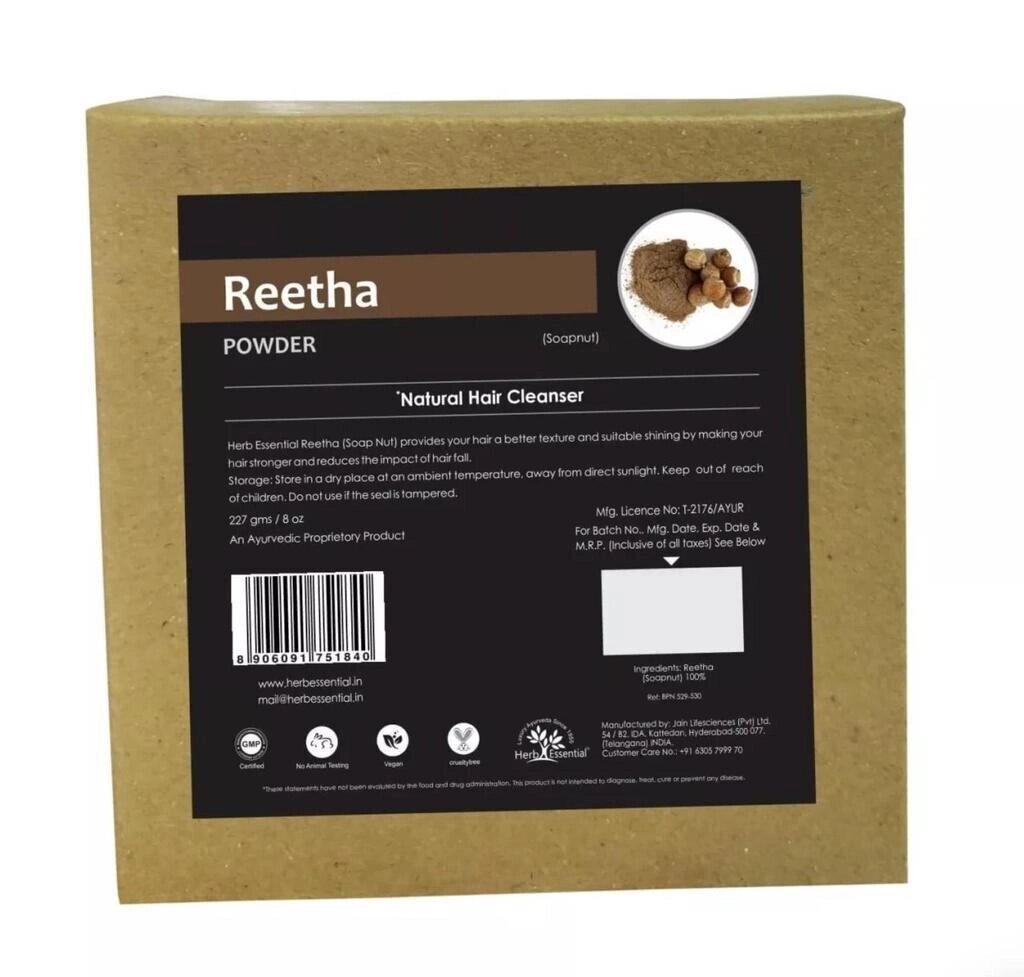 Порошок Рітха: для миття волосся (227 г), Reetha Powder,  Herb Essential Під замовлення з Індії 45 днів. Безкоштовна від компанії greencard - фото 1