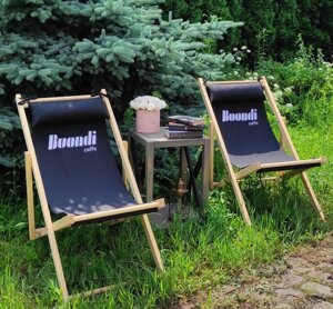 Розкладне дерев’яне крісло шезлонг з тканиною, для дачі, пляжу чи кафе. Крісла садові терасні дерев'яні. Лежак шезлонг