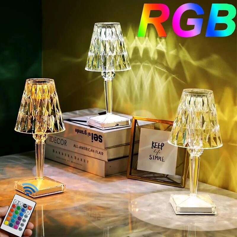 RGB алмазна настільна лампа USB сенсорний датчик акрилові прикраси настільні лампи для спальні бар кришталеве Під від компанії greencard - фото 1