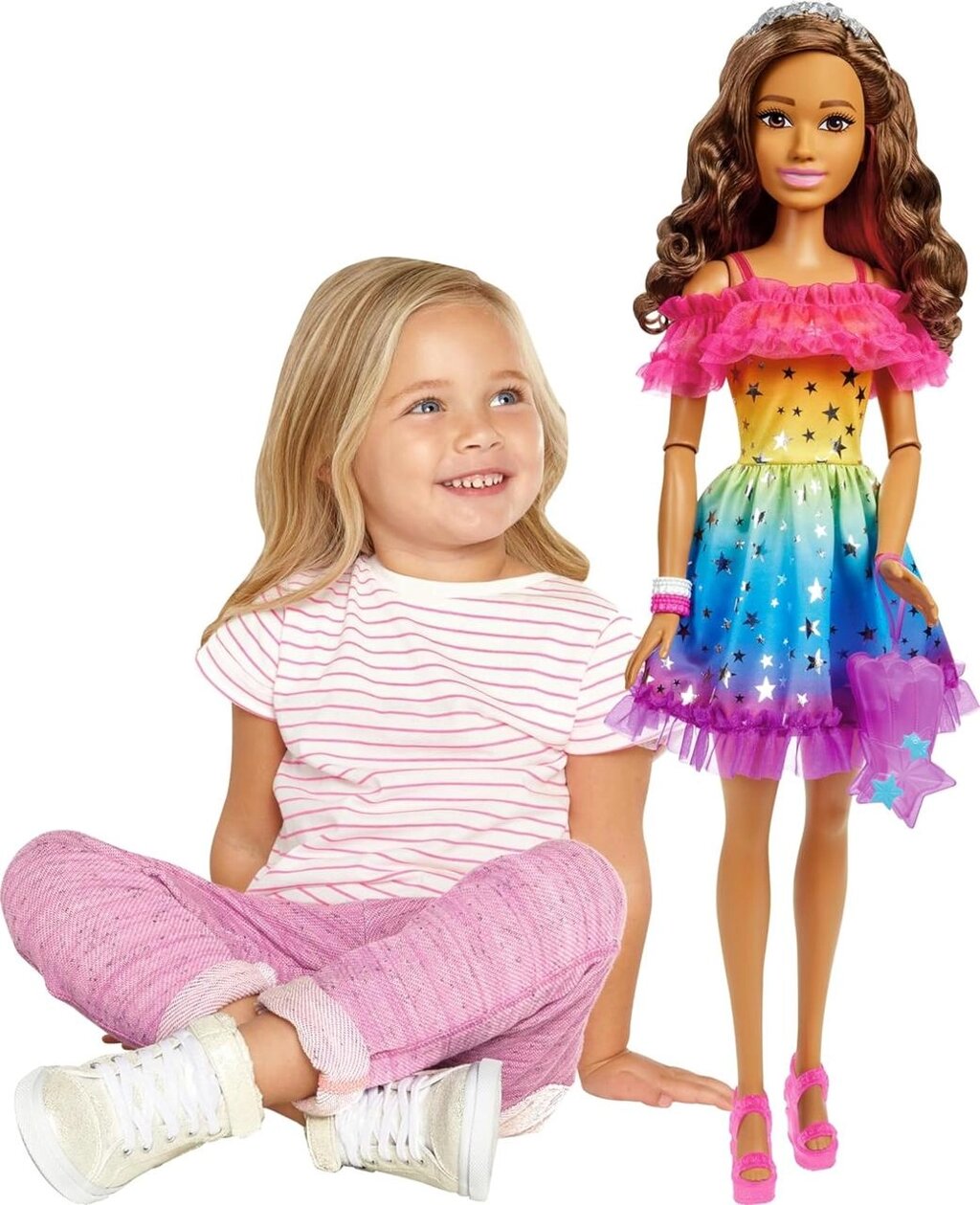 Ростова лялька Барбі з каштановим волоссям,71 см. Barbie Large, Rainbow Dress Код/Артикул 75 899 від компанії greencard - фото 1