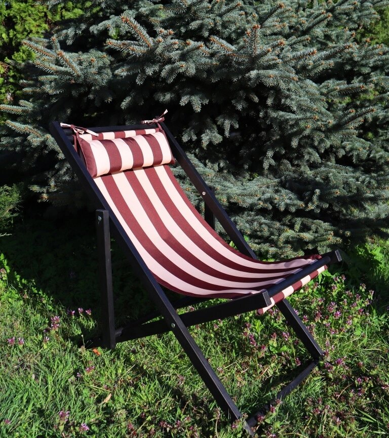 Розкладне дерев’яне крісло шезлонг з тканиною, для дачі, пляжу чи кафе. Колір каркасу: Чорний Код/Артикул 115 КШ-001/1 від компанії greencard - фото 1