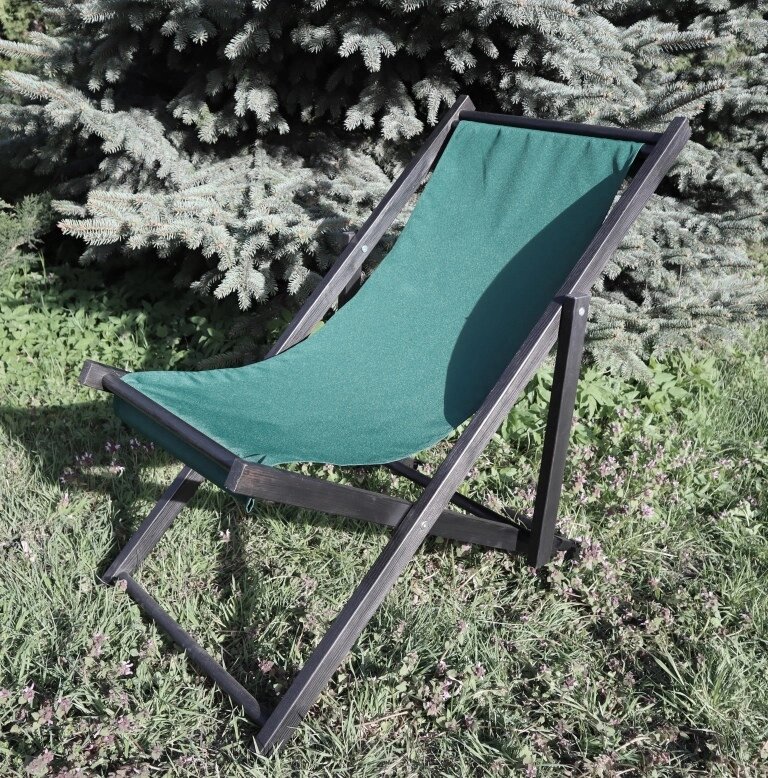Розкладне дерев’яне крісло шезлонг з тканиною, для дачі, пляжу чи кафе. Колір каркасу: Чорний Код/Артикул 115 КШ-002/2 від компанії greencard - фото 1