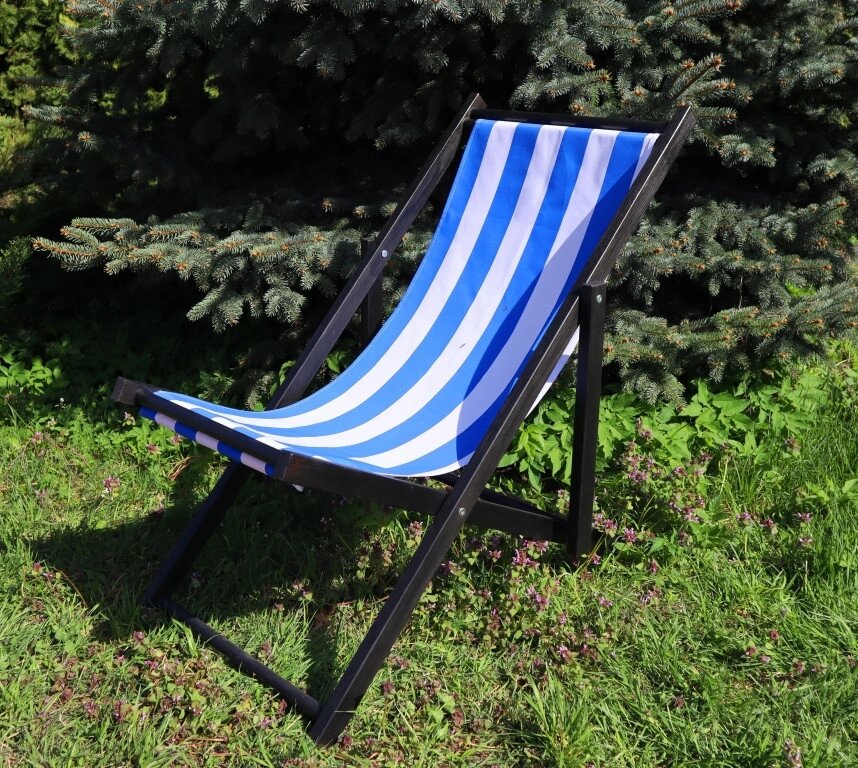 Розкладне дерев’яне крісло шезлонг з тканиною, для дачі, пляжу чи кафе. Колір каркасу: Чорний Код/Артикул 115 КШ-003/3 від компанії greencard - фото 1