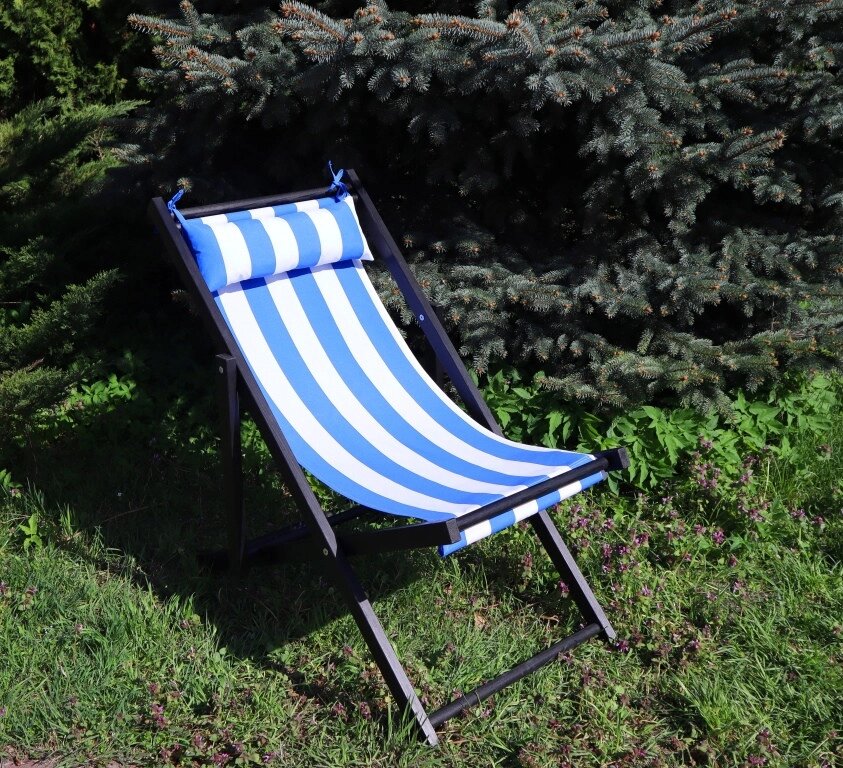 Розкладне дерев’яне крісло шезлонг з тканиною, для дачі, пляжу чи кафе. Колір каркасу: Чорний Код/Артикул 115 КШ-003/5 від компанії greencard - фото 1