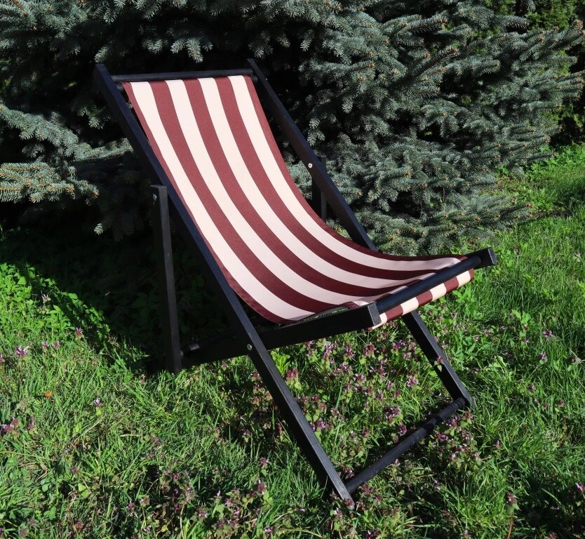 Розкладне дерев’яне крісло шезлонг з тканиною, для дачі, пляжу чи кафе. Колір каркасу: Чорний Код/Артикул 115 КШ-004/2 від компанії greencard - фото 1