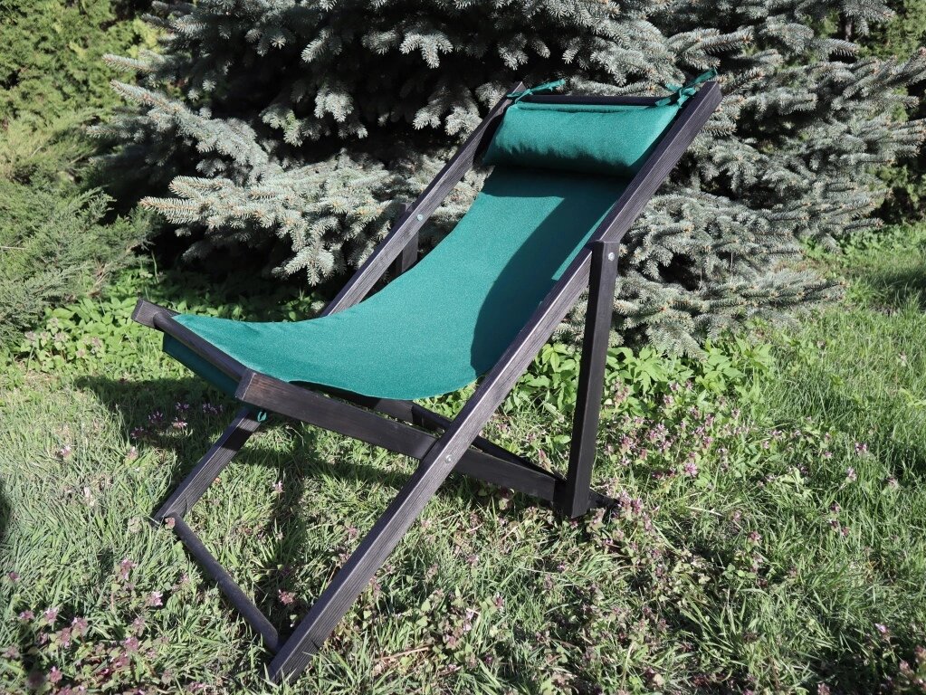 Розкладне дерев’яне крісло шезлонг з тканиною, для дачі, пляжу чи кафе. Колір каркасу: Чорний Код/Артикул 115 КШ-014/1 від компанії greencard - фото 1