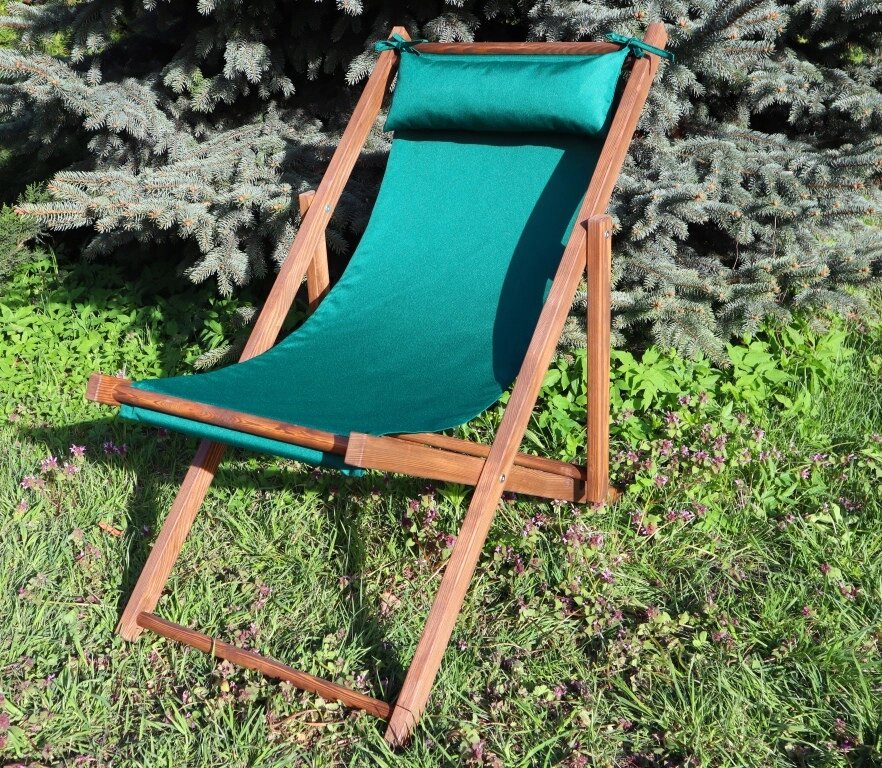 Розкладне дерев’яне крісло шезлонг з тканиною, для дачі, пляжу чи кафе. Колір каркасу: Коричневий Код/Артикул 115 від компанії greencard - фото 1