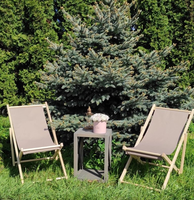 Розкладне дерев’яне крісло шезлонг з тканиною, для дачі, пляжу чи кафе. Крісла садові терасні дерев'яні. Лежак шезлонг від компанії greencard - фото 1