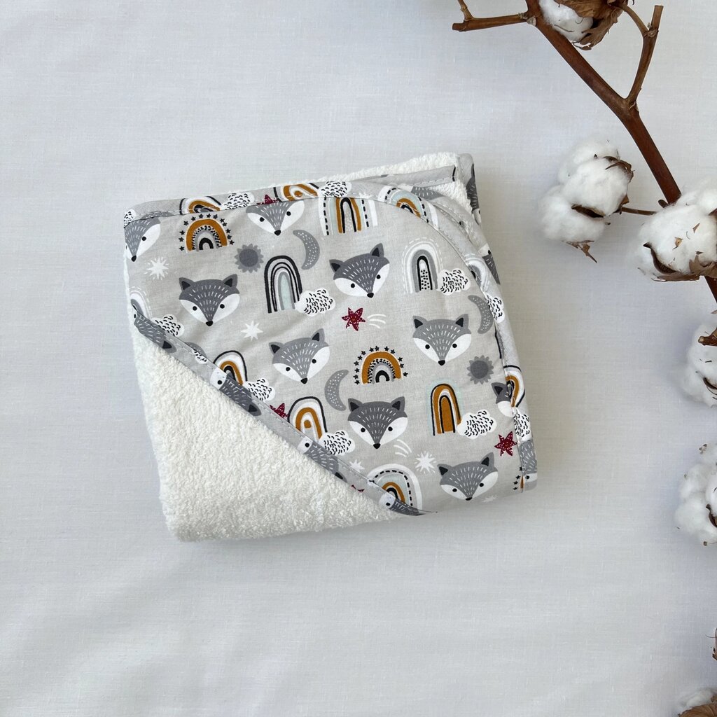 Рушник-кутик дитячий Baby Comfort Лисички та веселки (молочна махра) 75*75 см Код/Артикул 15 Bk-Tw24 від компанії greencard - фото 1