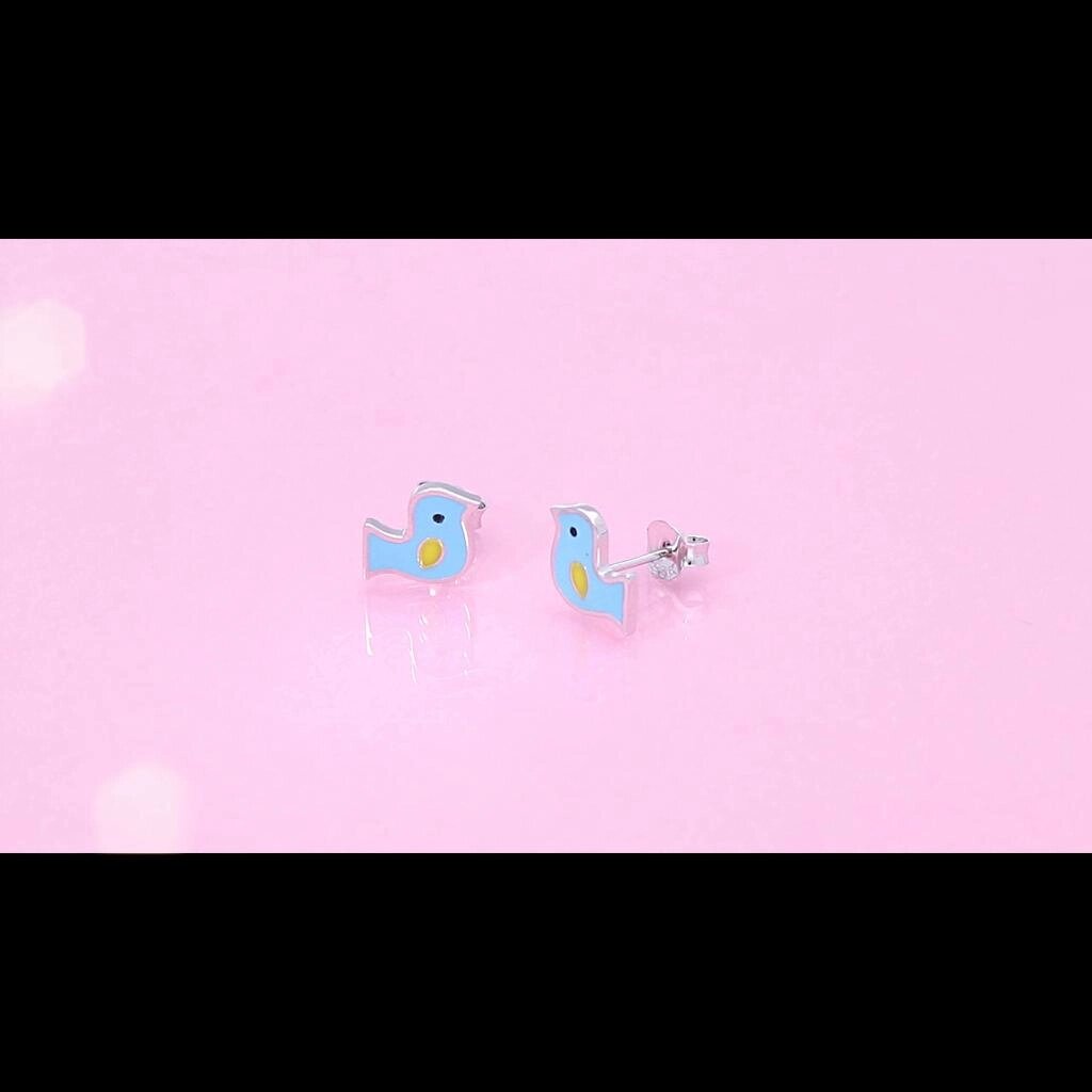Симпатичні гіпоалергенні сережки зі стерлінгового срібла 925 проби із синім птахом для дітей Під замовлення з Таїланду від компанії greencard - фото 1