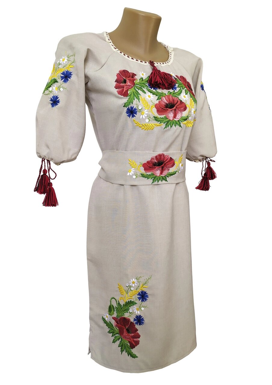 Стильне жіноче вишите плаття до колін з квітковим орнаментом «Мак-волошка» Код/Артикул 64 01012 від компанії greencard - фото 1