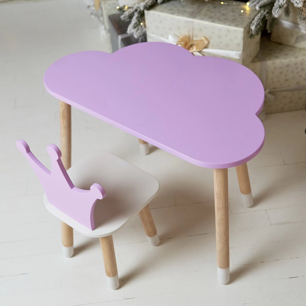 Стол хмарка та стільчик коронка фіолетовий дитячий. Столик для  їжі, гор, занять. Код/Артикул 115 42524 від компанії greencard - фото 1
