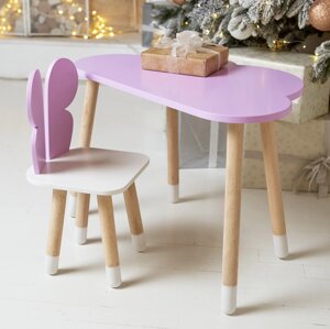 Столик тучка і стільчик метелик дитячий фіолетовий з білим сидінням. Столик для занять, ігор, їжі Код/Артикул 115 492522