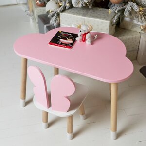 Стіл хмарка і стільчик метелик дитячий рожевий з білим сидінням. Столик для занять, ігор, їжі Код/Артикул 115 42520