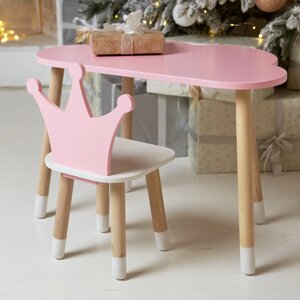 Стіл хмарка і стільчик рожевий корона з білим сидінням. Столик для занять, ігор, їжі Код/Артикул 115 492521