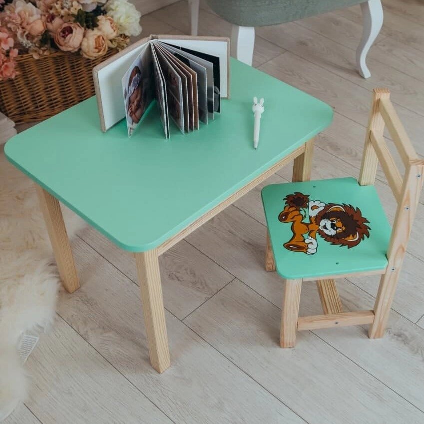 Столик із шухлядою і стіл дитячий зелений левеня. Для  гри, навчання, малювання. Код/Артикул 115 5411-4014 від компанії greencard - фото 1