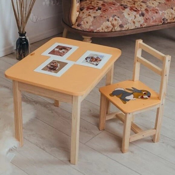 Столик із шухлядою та стілець дитячий жовтий зайчик. Для гри, навчання, малювання. Код/Артикул 115 5441-4041 від компанії greencard - фото 1