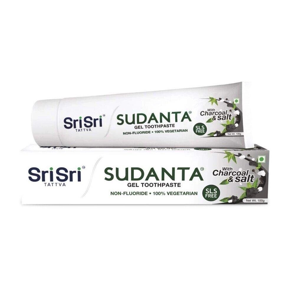 Суданта: зубна гелева паста з Деревним вугіллям та Сіллю (100 г), Sudanta Gel Toothpaste Charcoal & Salt,  Sri Sri від компанії greencard - фото 1