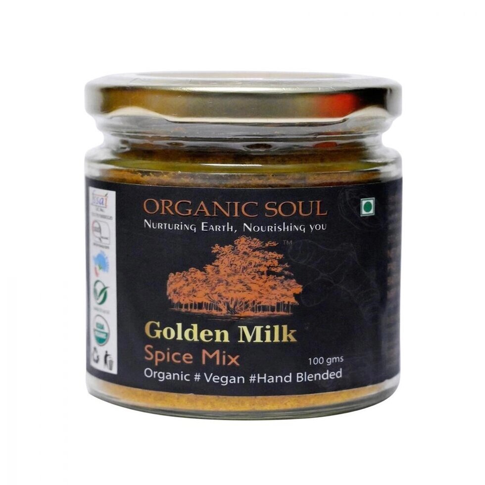 Суміш спецій Золоте молоко (100 г), Golden Milk Spice Mix,  Organic Soul під замовлення з Індії за 45 днів, доставка від компанії greencard - фото 1