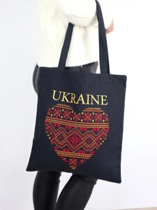 Сумка Шоппер з вишивкою UKRAINE червоне серце з золотом, еко сумка для покупок, шопер, сумка з вишиванкою, сумка для
