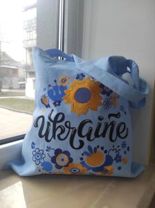 Сумка Шоппер з вишивкою Ukraine на блакитному, еко сумка для покупок, шопер, сумка з вишиванкою, сумка для покупок