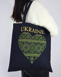 Сумка Шоппер з вишивкою UKRAINE зелене серце, еко сумка для покупок, шопер, сумка з вишивкою, вишита сумка