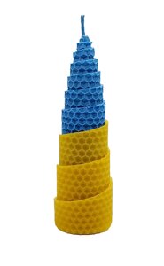 Свічка з вощини двокольорова синьо-жовта, висота 15 см. Код/Артикул 144