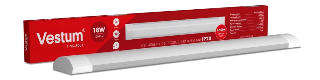 Світлодіодний лінійний світильник Vestum 0,6м 18W 6500K 220V IP20 1-VS-6001 Код/Артикул 45 1-VS-6001 від компанії greencard - фото 1