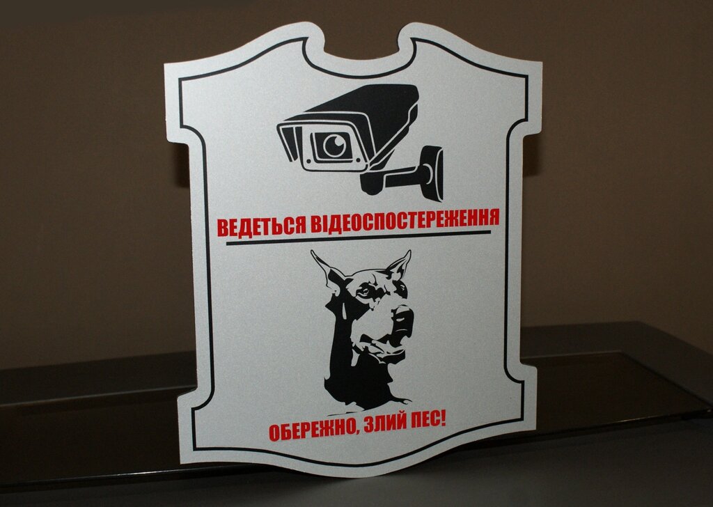 Табличка комбінована "Відеоспостереження" + "Злий собака" Код/Артикул 168 МФС-025 від компанії greencard - фото 1