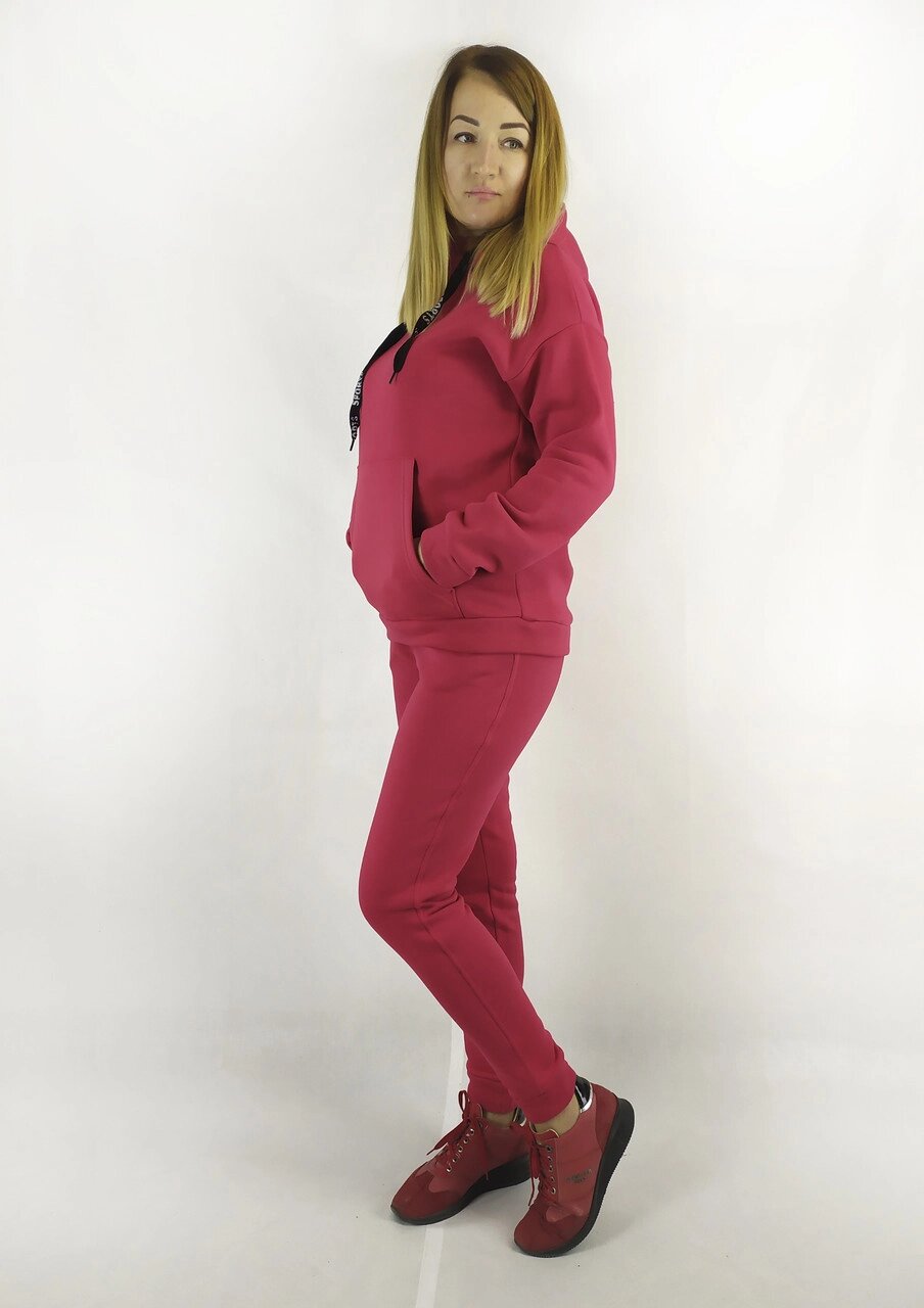 Теплий червоний спортивний костюм для жінок на флісі з толстовкою та штанами XL, XXL, 3XL Код/Артикул 64 11070 від компанії greencard - фото 1