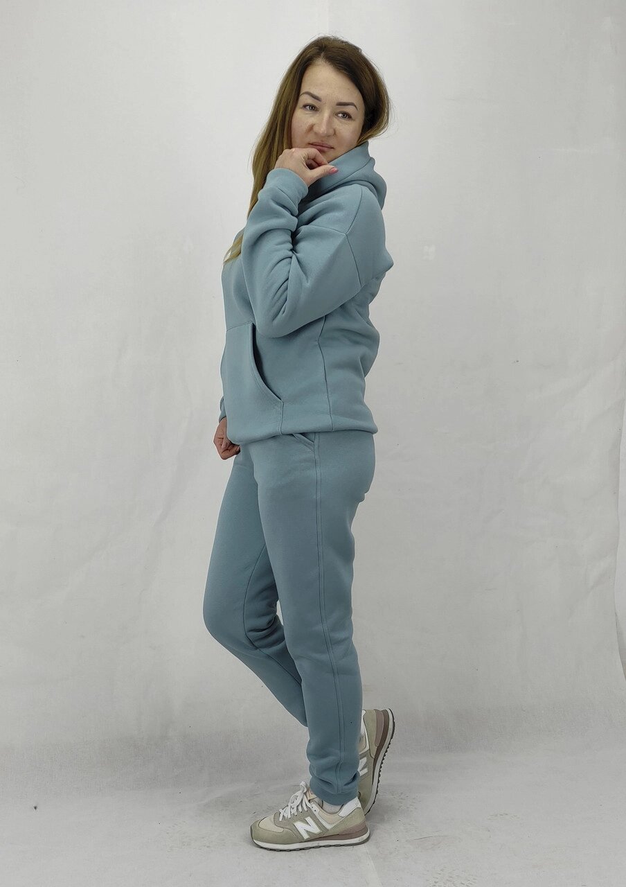 Теплий зимовий жіночий спортивний костюм темно блакитного кольору із тканини Пеньє XL, XXL, 3XL Код/Артикул 64 11205 від компанії greencard - фото 1