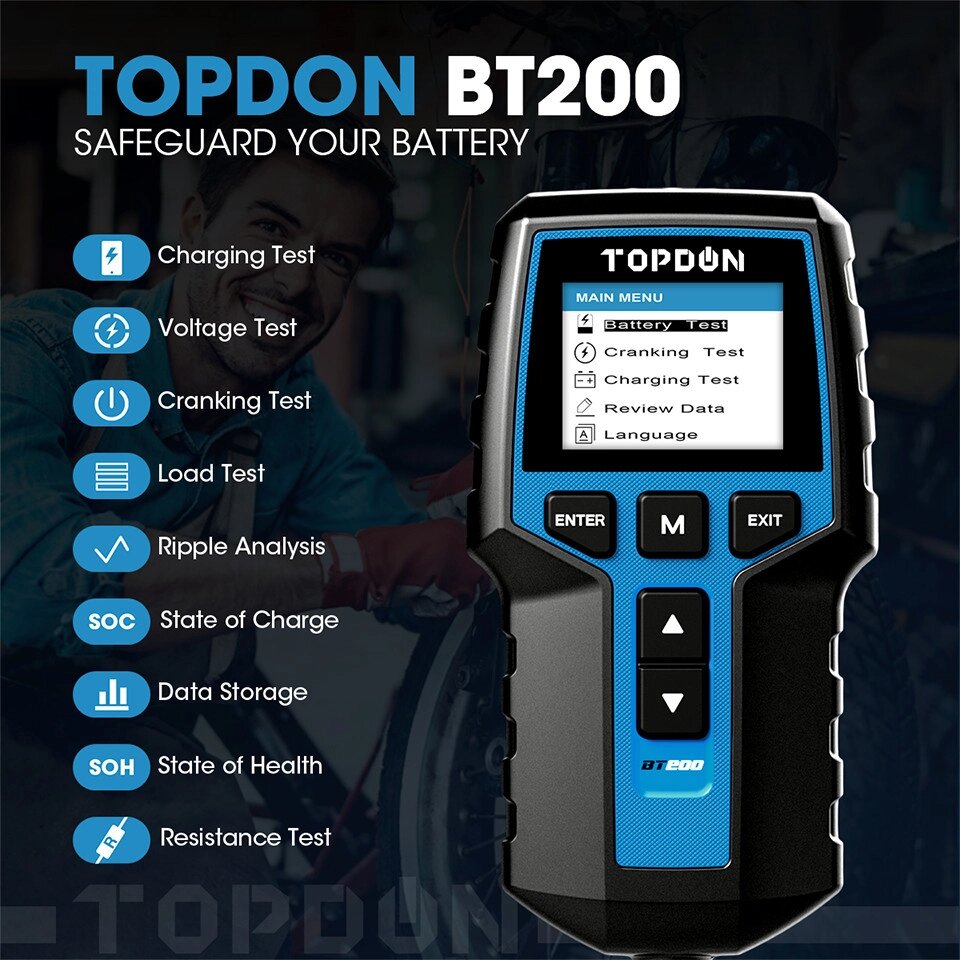 Тестер акумуляторних батарей 12/24V Topdon ВТ200 Код/Артикул 13 ВТ200 від компанії greencard - фото 1