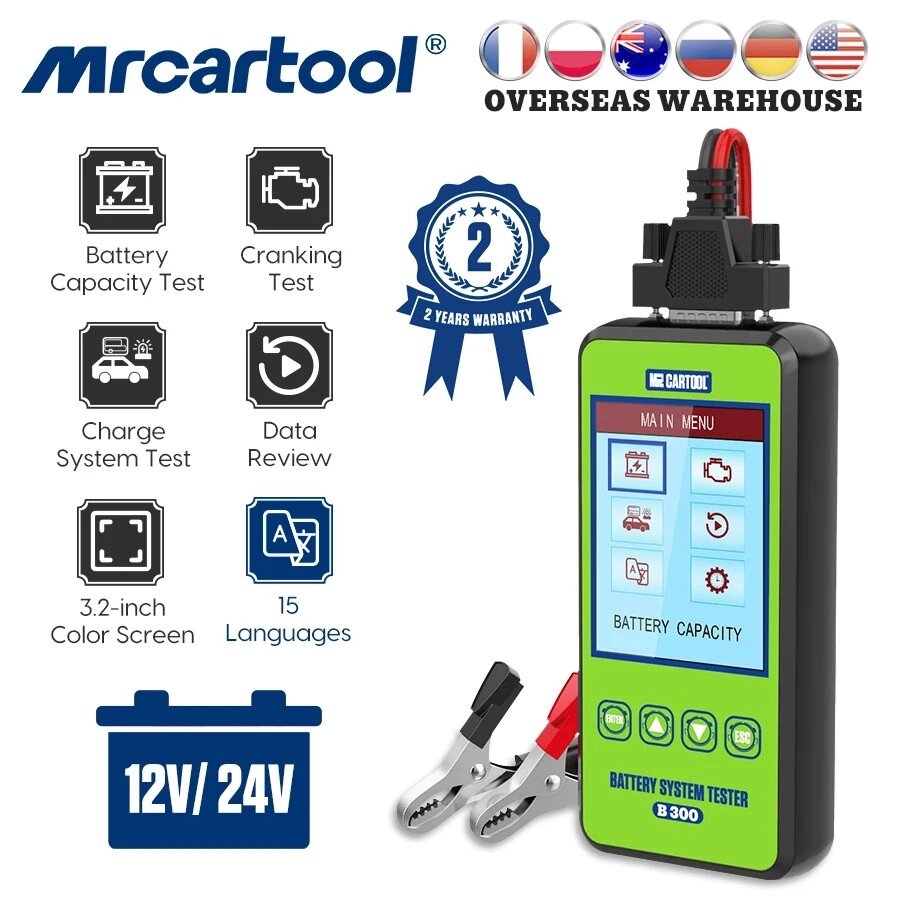 Тестер автомобільних акумуляторів MRCARTOOL B300 12-24 V (російська мова) Battery Tester аналізатор акб Код/Артикул 13 від компанії greencard - фото 1